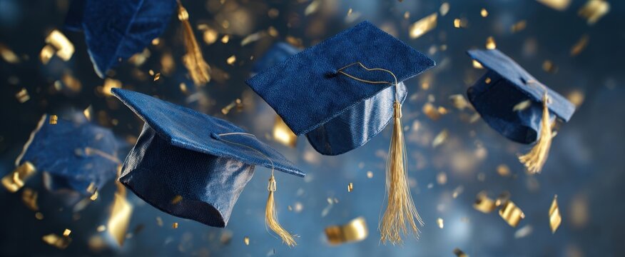 The vibrant graduation caps soaring in celebration of academic achievement.