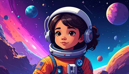 Child astronaut in space suit