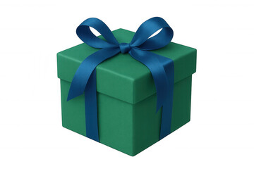 Obraz premium Green gift box with blue ribbon and bow, representing celebration, giving, and holiday surprise