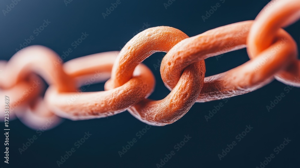 Poster close-up of interconnected orange chain links symbolizing secure financial technology and digital co