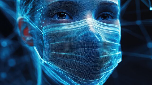 surgicl zooming into a futuristic wireframe of a surgical mask