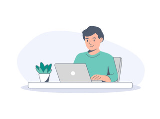 Man working on laptop isolated on white background. concept for landing page design.