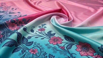 Pink to Turquoise Gradient Silk with Intricate Floral Motifs