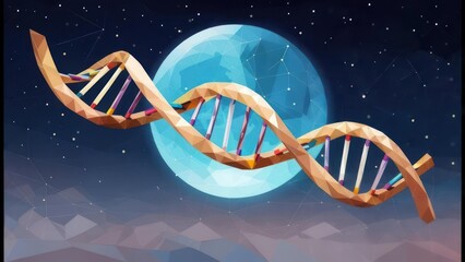 Modern DNA strand illustration with glowing moon background, perfect for science, technology, or medical marketing material to inspire and educate audiences