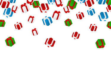 Vector falling gifts PNG. Falling multi-colored gifts on a transparent background. Christmas or New Year gifts. Festive background.