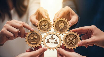 Teamwork and collaboration with gears representing business growth
