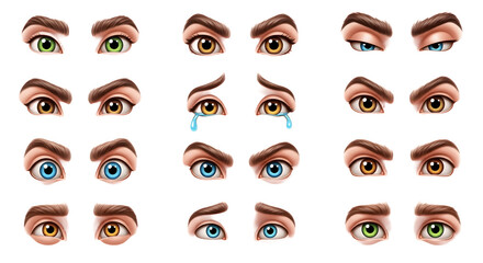 Set of Expressive Cartoon Eyes Showing Different Emotions.