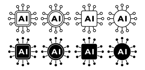 AI chip vector icon. Symbol of artificial intelligence hardware, processors, and computing technology.