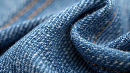Detailed Close-Up of Denim Fabric with Orange Seams