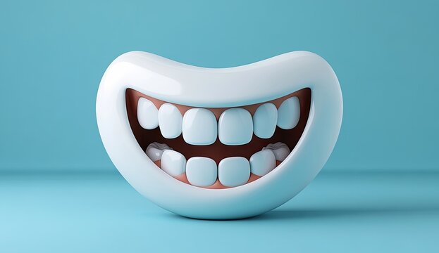 Smiling mouth, cartoon style, light blue background