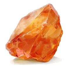 A digitally rendered, amber-colored gemstone, rough and multifaceted, casts a subtle shadow on a white background.  Its translucent texture suggests internal light