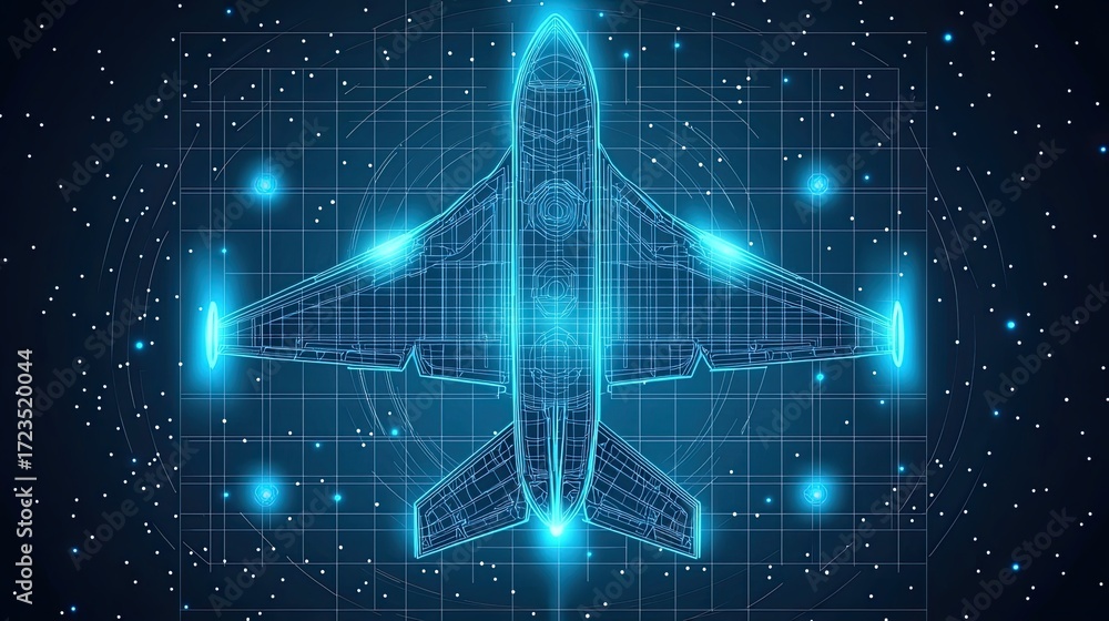 Poster futuristic aircraft blueprint futuristic digital blueprint of an airplane showcasing intricate desig