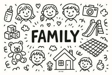 Family, kids, and home line icon set. outline icons for family and children themes.