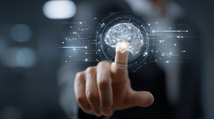 Fototapeta premium Digital technology connects human touch and artificial intelligence in a modern workspace environment