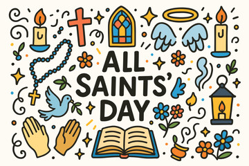 Christian, all saints' day outline icon set. faith, religious symbols line collection