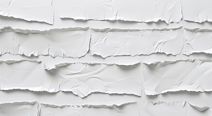A close-up overhead shot reveals a textured wall composed of uniformly sized, off-white rectangular blocks with irregular, frayed edges, creating a three-dimensional effect