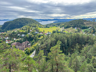 Panoramic View from Glanern Over Berger and Drammensfjorden, Svelvik, Norway