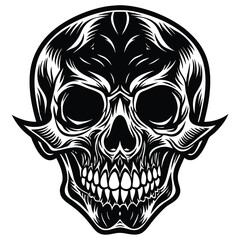 Black and white single skull tattoo design with classic font elements