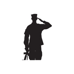 ssoldier with rifle silhouette. Strong silhouette of a soldier saluting with rifle, remembrance and respect motif.