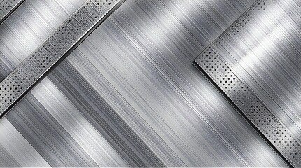 Diagonal brushed silver steel with perforated metallic accents. Industrial futuristic background with reflective textures, perfect for architecture, product mockups, and digital designs.