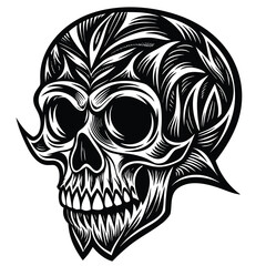 Single skull tattoo design in classic black and white style