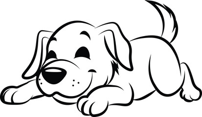 cute dog lay down vector outline