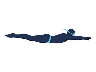 A swimmer glides horizontally through water, showcasing a streamlined body position.