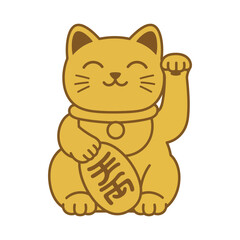 Golden Maneki-neko figurine with raised paw, a traditional Japanese lucky cat symbol.