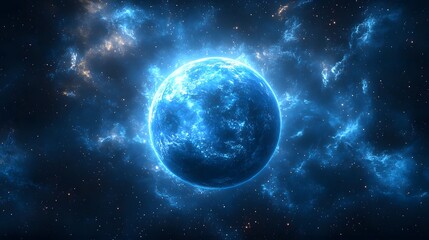 "Blue Planet poetic background image, stunning cosmic poster in high resolution for literature, education, space decor and creative visualization"