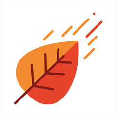 An orange and red leaf falling with motion lines, depicting autumn or change.