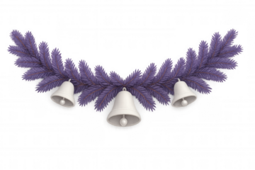 Purple fir christmas garland with white bells creating a festive holiday decoration for winter celebrations