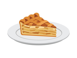 A delicious slice of apple pie with a lattice crust served on a white plate, perfect for a dessert.