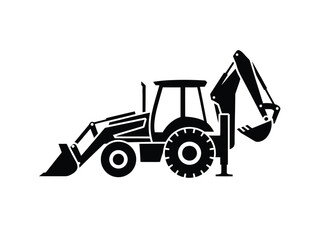 Black silhouette backhoe loader icon vector graphic for construction and excavation services silhouette vector illustration white background