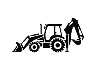 Naklejka premium Black silhouette icon of a backhoe loader excavator construction vehicle vector eps scalable silhouette vector illustration white background