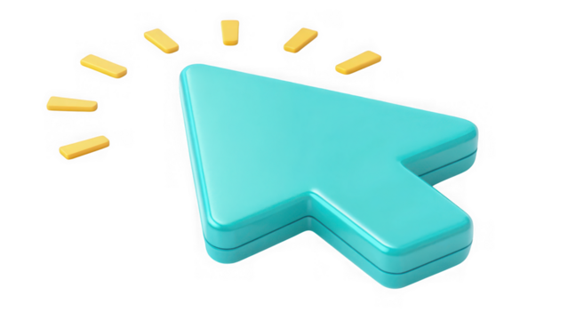 Turquoise cursor clicking isolated on transparent background