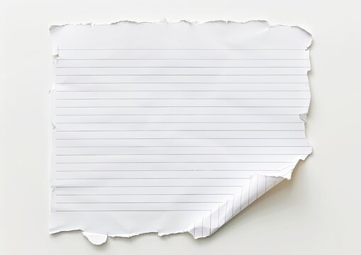 A torn, rectangular piece of lined paper, showing a curled bottom-right corner against a white background - Powered by Adobe