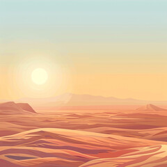 Desert Scenery at Dusk: Tranquil Landscape with Mountains and Setting Sun