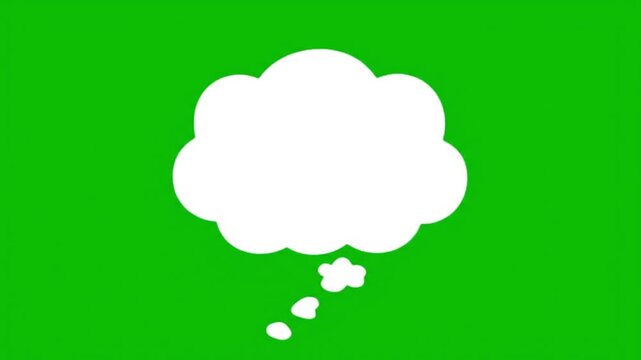 White cartoon thought bubble or speech balloon animation expanding and contracting on a bright chroma key green screen background for easy comic strip or internal monologue compositing.

