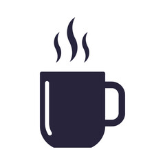 Illustration of a dark blue mug with steam rising from it.