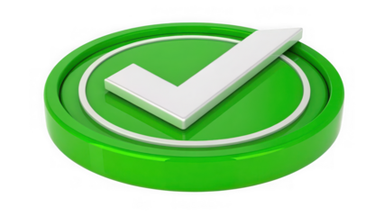 Green circle with white check mark isolated on transparent background