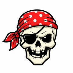 Cartoon Pirate Skull with Red Polka Dot Bandana and Black Eye Patch.