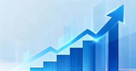 青い上向き矢印とグラフの成長を示す上昇曲線