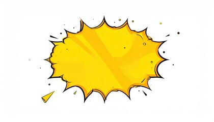 A vibrant yellow, starburst-shaped speech bubble, suggesting a powerful impact or exclamation, set against a stark white background.  The style evokes classic comic book imagery