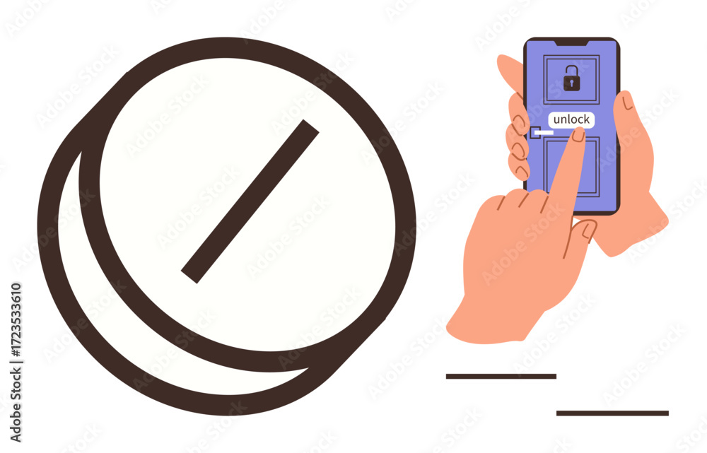 Aufkleber padlock inside a circle symbolizes digital security and access. hand unlocking smartphone using a fi