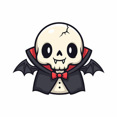 Cartoonish Vampire Skull with Bowtie and Cape Halloween Character.