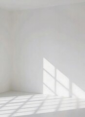 Obraz premium 明るい日差しが差し込む白いミニマリストのインテリア