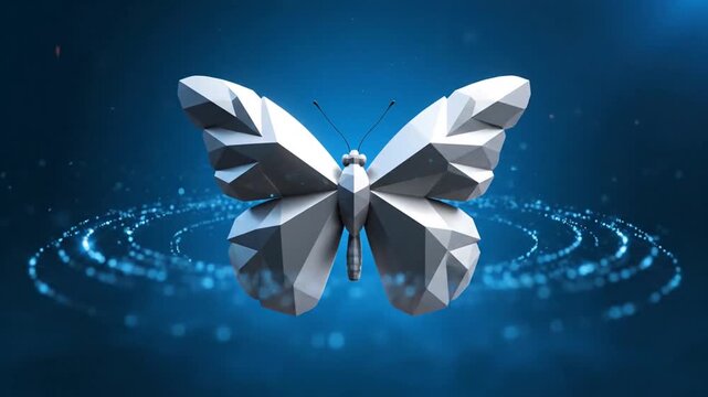 Digital metamorphosis A geometric butterfly illustration set against a vibrant blue background, showcasing modern design and technological artistry, perfect for creative projects