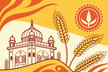 Seamless khanda pattern design celebrating the vaisakhi festival with traditional sikh religious symbols in a repeating graphic for festive applications