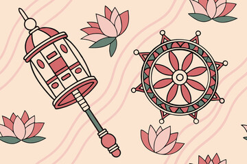 Serene buddhist meditation festival lotus pattern seamless repetitive design for spiritual events and wellness themes