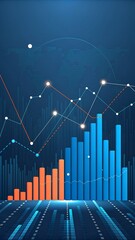 Fototapeta premium Futuristic Digital Illustration of Financial Data Visualization with Bars and Curves